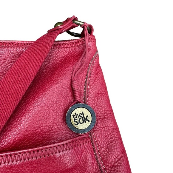 The Sak Leather Crossbody Bag Womens Purse Pebbled Leather Soft Adjustable Red - Picture 7 of 13